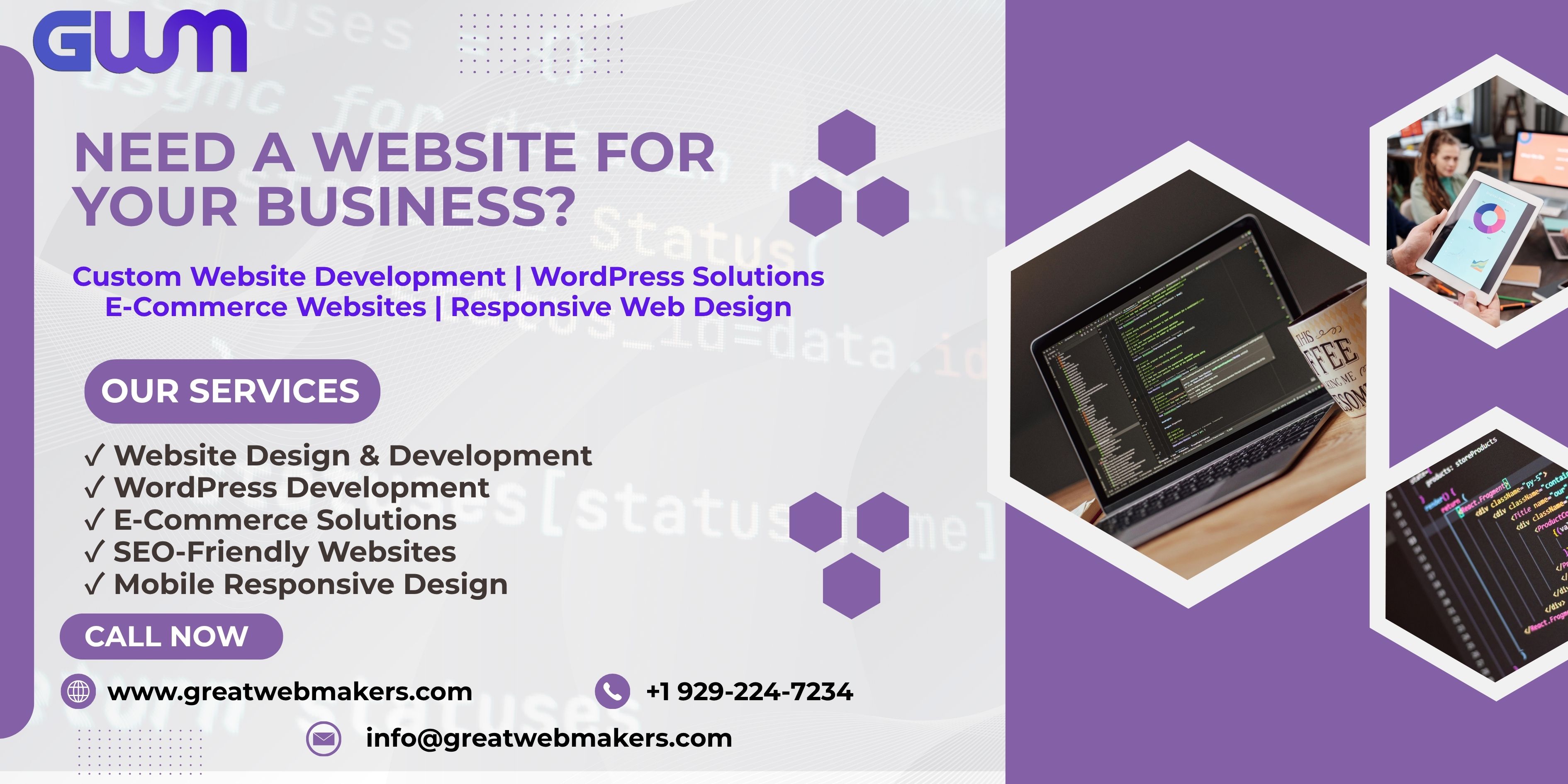 Contact Great Web Makers for professional website design, WordPress development, custom web solutions, and e-commerce website development services.