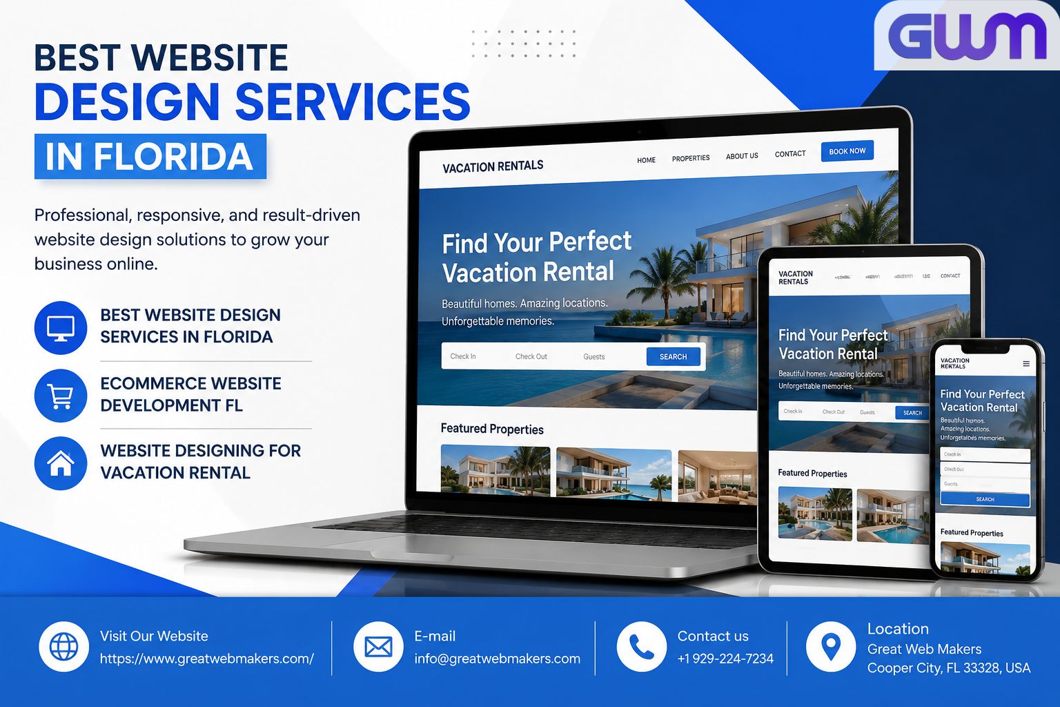 Best Website Design Services in Florida offering ecommerce website development FL and website designing for vacation rental.